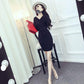 Spring and Autumn Fashion Sexy Jacket Korean Slim Dress V-neck Long Sleeve Halter Sweater