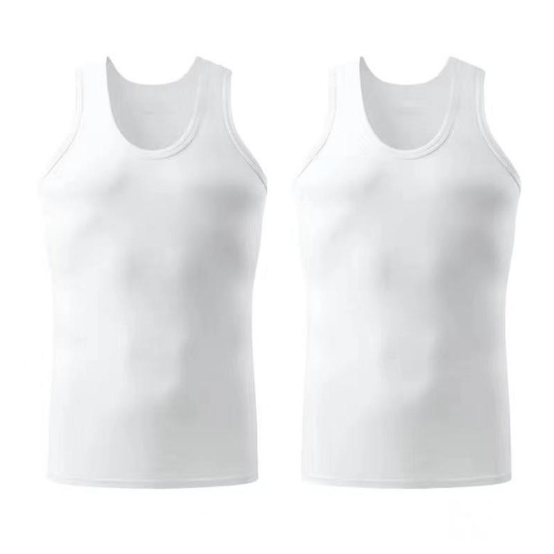 Two-piece Men's Sports Vest Cotton Slim Bodybuilding Sports Hurdle Base Solid Color Sweat Vest Men's Summer
