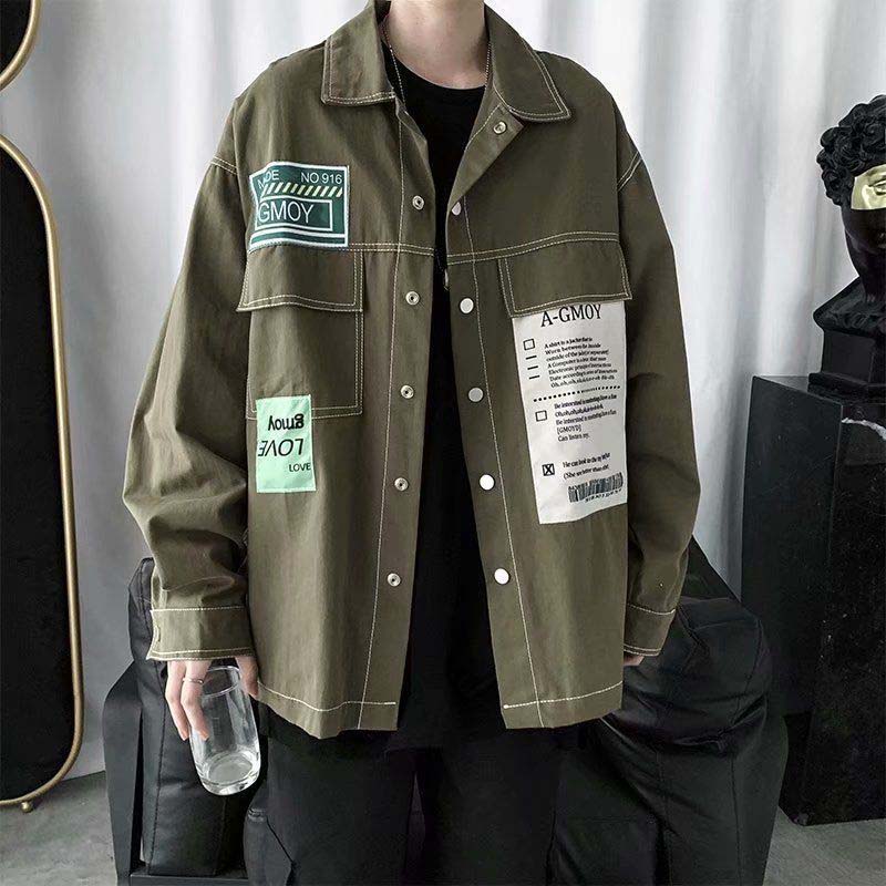 Spring and Autumn Stitching Men's Denim Jacket Trend Student Youth Loose Overalls