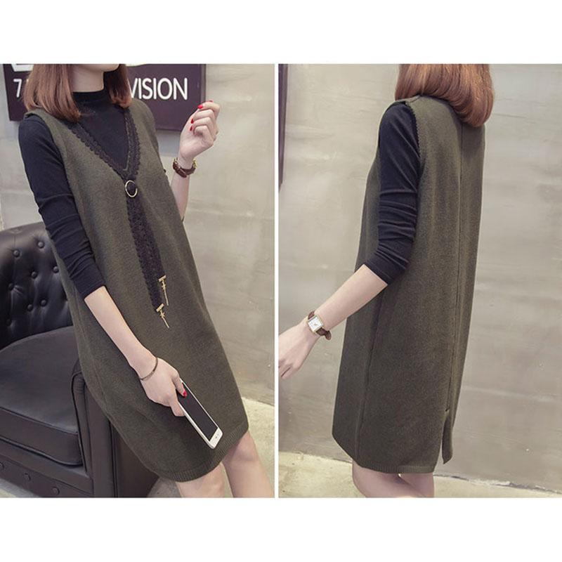 Autumn and Winter Lace Vest Dress Loose Sleeveless Long Vest Fashion Casual Women's Strap Skirt