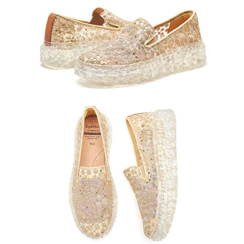 Platform Crystal Women's Shoes Summer One-step Lace All-match Loafers Casual Breathable Shoes