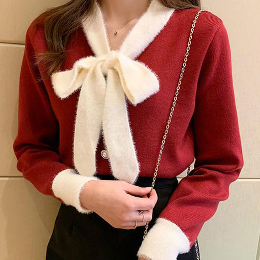 Autumn Winter  Women Fashion Sweater Casual Knitting Sweater V-neck  Pullovers Slim-fit Casual Long Sleeve Sweater