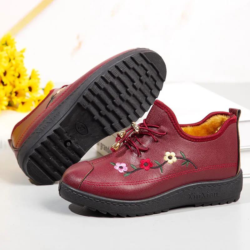 Women's Cotton boots Autumn and Winter Cloth Shoes Plus Velvet Thick Non-slip Cotton Shoes Mother Shoes