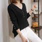 Sweater Women's Pullover Knitwear Korean Version Solid Color Fluffy Button V-neck Trending Sweater Autumn Winter Purple Sweater