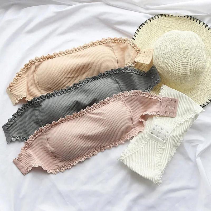 Korean Version One-piece Buckle with Lace Anti-glare Tube Top Wrap Chest Invisible Strapless Bra Underwear