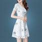 Fashion Summer Embroidered Dress Midi Embroidery Mesh Lace Dress Short Sleeve Party Dress