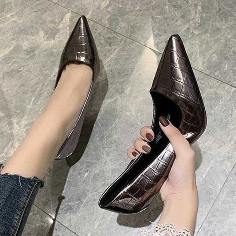 Summer Pointed French Girl Silver High Heels Female Stiletto All-match Patent Leather Single Shoes Spring and Autumn Models