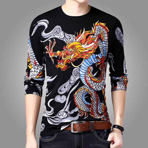 Long-sleeved T-shirt large size spring and autumn T-shirt 3D printed sweater men's round neck