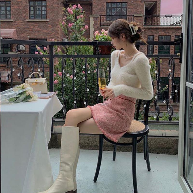 Imitation Mink Off-shoulder Sweater Women's Early Autumn and Winter Wear Fairy Slim Slimming Long-sleeved Sweater Top