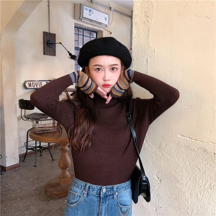 Slim Long-sleeved Turtleneck Sweater Women's Pullover Knitted Bottoming Striped Sweater