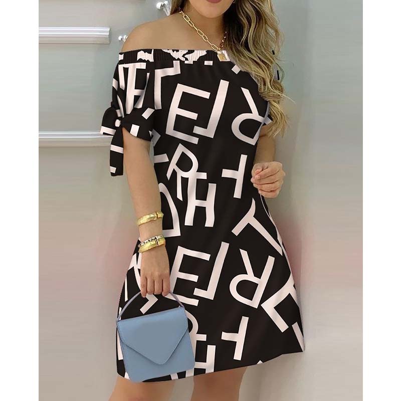 European and American Dress Women's Casual Fashion Home Gradient Color Straight Shoulder Dress