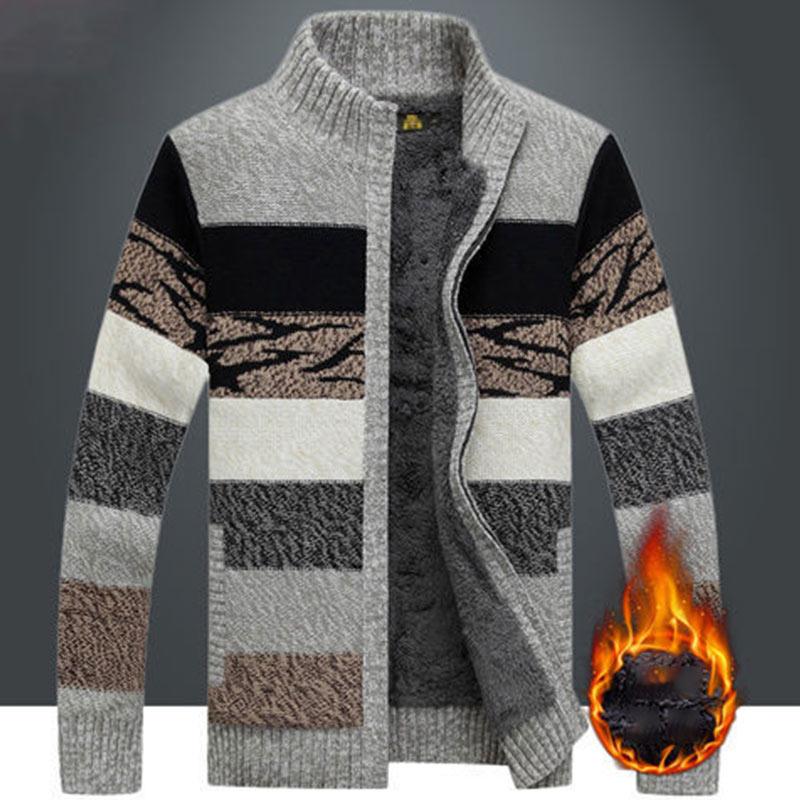 Men's Sweater Jacket Fleece Thickened Knitted Sweater Cardigan Stand Collar Plus Size Winter Turtleneck Sweater