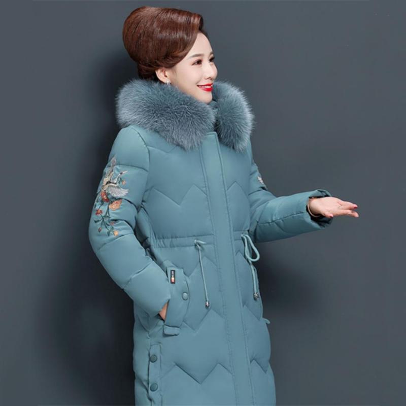 Women's Solid Color  Down Jacket Mid-length Korean Style Loose Thick Coat Warm Cotton Coat Large Fur Collar Winter Quilted Jacket