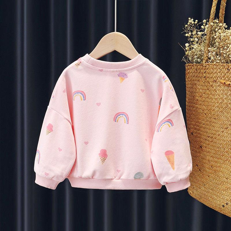 Girls' Sweaters Autumn Children's Outer Wear Pure Cotton Autumn Clothes Female Baby Round Neck Tops Spring Autumn Models
