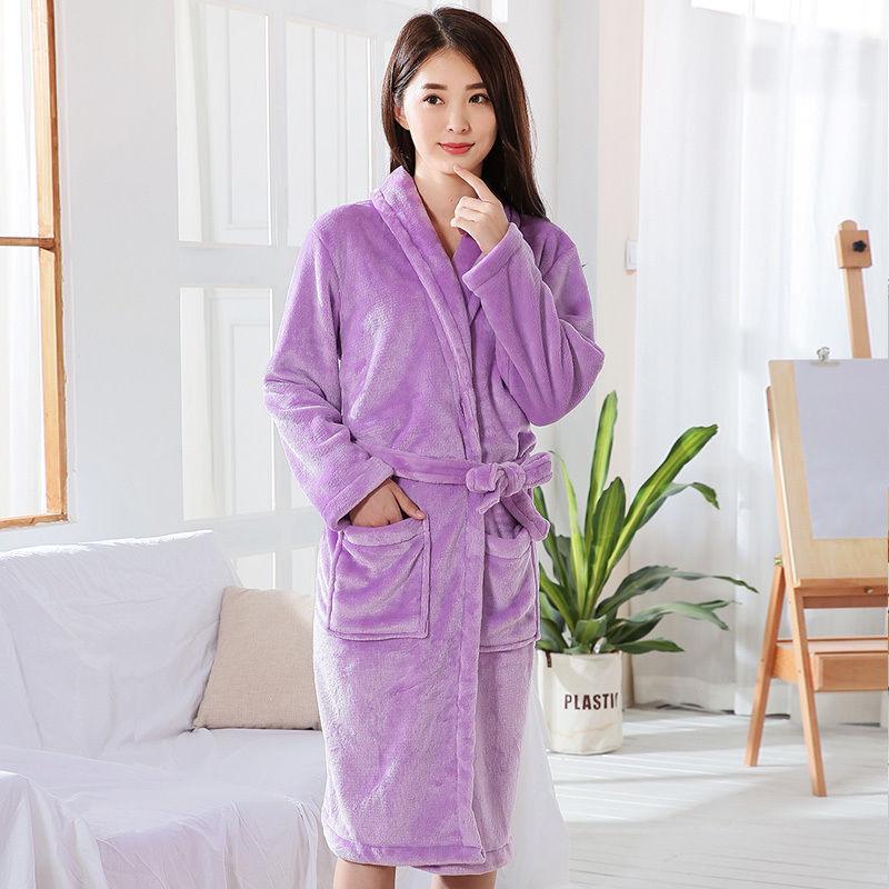 Flannel Nightgown Thick Coral Fleece Bathrobe Ladies Homewear Sleep Long Sleeve Autumn and Winter Leisure Long