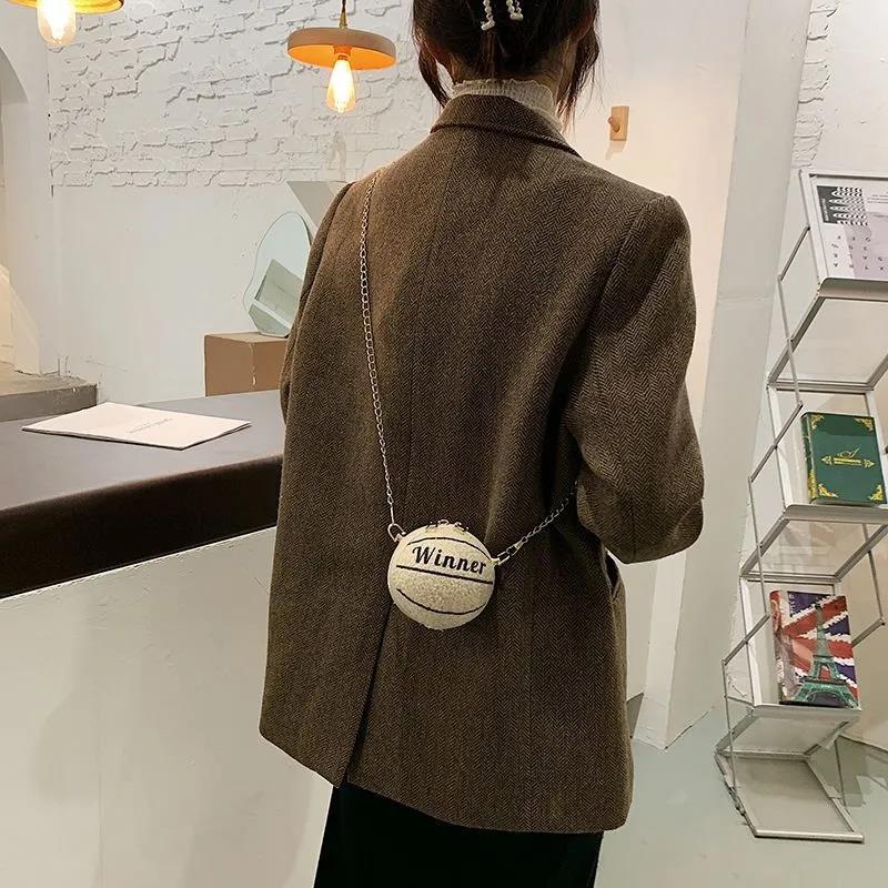 Round Ball Bag Metal Chain Messenger Bag Cute Small Bag Wild Mini Bag Girl Women Outing Trip Basketball Crossbody Bags