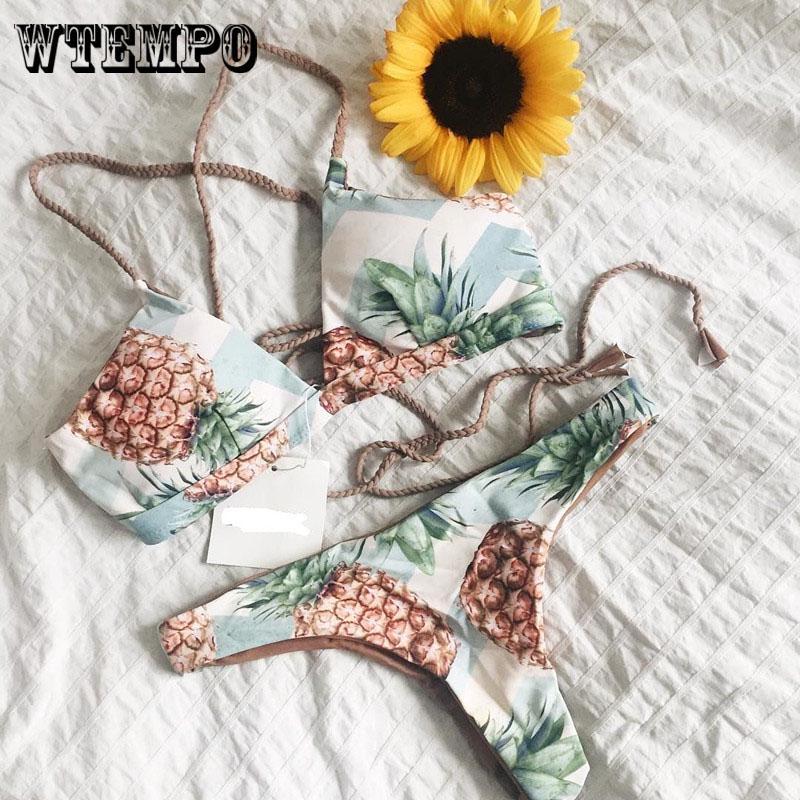 WTEMPO Fashion braided rope pineapple strap bikini sexy split swimsuit swimsuit