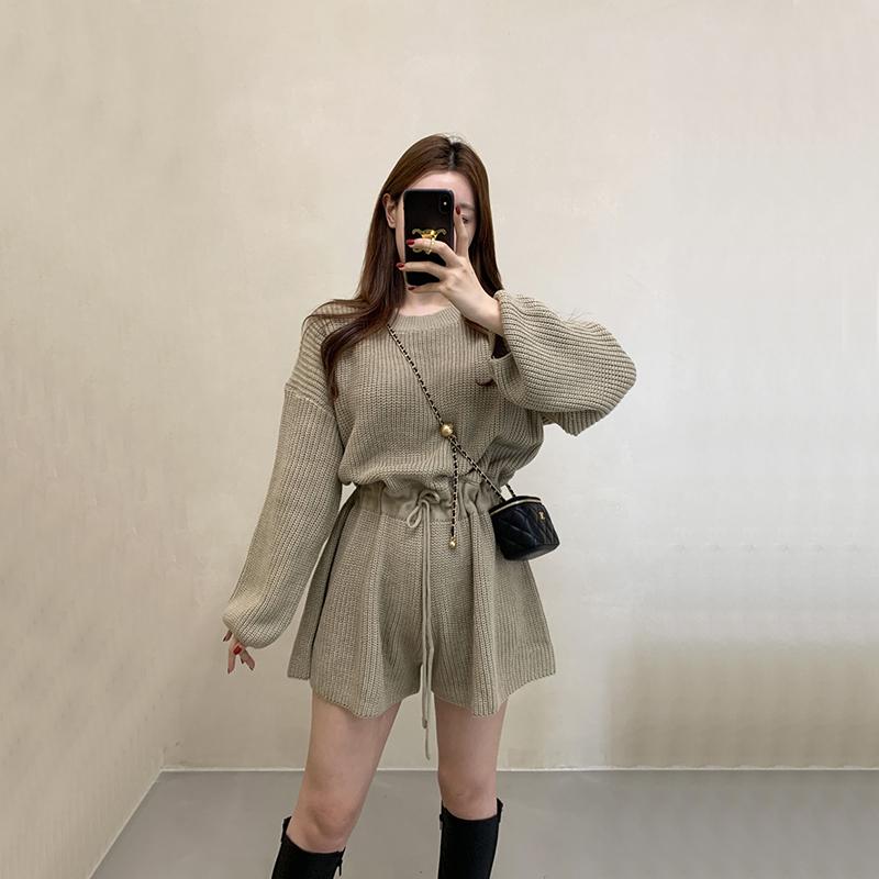 Sweater Jumpsuit Women Casual Playsuits Drawstring Waist Long-sleeved Knitted Wide-leg Jumpsuit Korean Loose Rompers Overalls