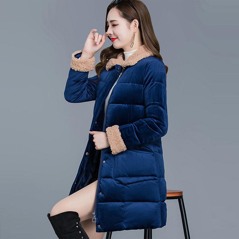 Women's Winter Korean Loose Quilted Coat Warm Padded Stand-collar Down Jacket Women's Solid Color Regular Down Jacket with Fur Collar
