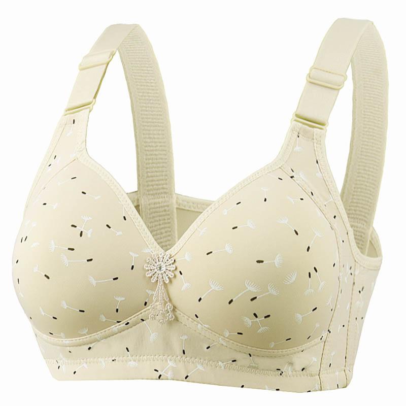 Large Size No Steel Ring Large Cup Thin Cup Full Cup Simple Style Printed Back Three-Row Buckle Adjustable Side Closure Anti-Sagging Bra