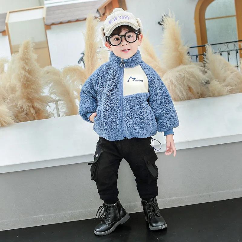 Boys' Polar Fleece Autumn and Winter Suits Western Style and Velvet Thickening Baby Children's Boys' Clothes Trendy Fashion Cotton Clothes