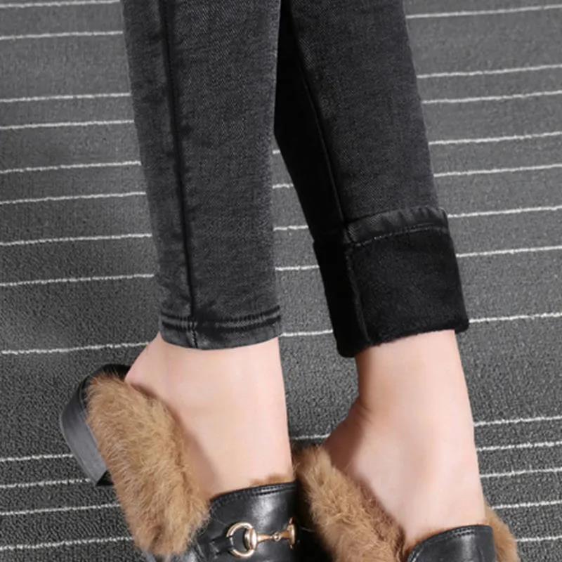 Snowflake Black Plus Velvet Cropped Trousers Women's Winter Slimming Leggings Thick Stretch Pants Outer Wear Slim Warm Jeans