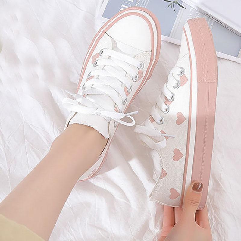 Girls Love Board Shoes Fashion White Shoes Women Korean Style Flat Student Canvas Shoes Women