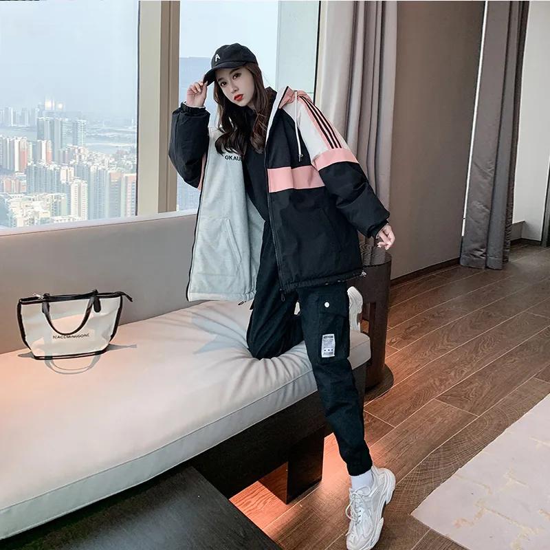 Women's Coat Double-sided Cotton Clothing Autumn and Winter Tooling Student Cotton Clothing Thickened Hooded Jacket Loose Casual Wear Sports Top