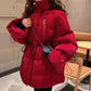 Women's Winter Korean Loose Quilted Coat Warm Stand-collar Down Jacket Women's Glossy Mid-length Down Jacket