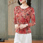 Mother's Clothing Spring and Autumn Round Neck Long-sleeved T-shirt Women's Floral Loose Top