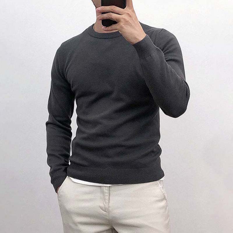 5 Color White Round Neck Sweater Men's 2021 Autumn and Winter New Thick Warm Slim FIT Pullover Knit Sweater Clothes