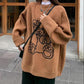 Autumn and Winter Women's Sweater Korean Loose Print Pullover Sweater Cute Round Neck Top