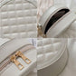Diamond Lattice Round Bag Metal Chain Pu Leather Messenger Bag Women Outing Trip Large Capacity Crossbody Bags