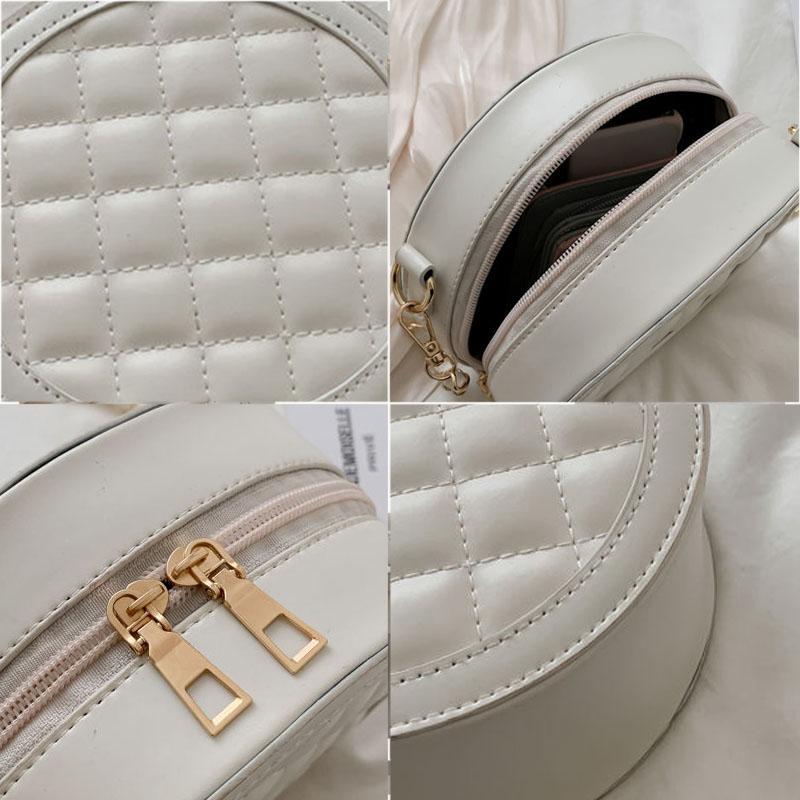 Diamond Lattice Round Bag Metal Chain Pu Leather Messenger Bag Women Outing Trip Large Capacity Crossbody Bags