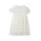 Girls White Fluffy Princess Dress Sequins Sweet Baby Summer Dress Mesh Short Sleeve Large Skirt Dress