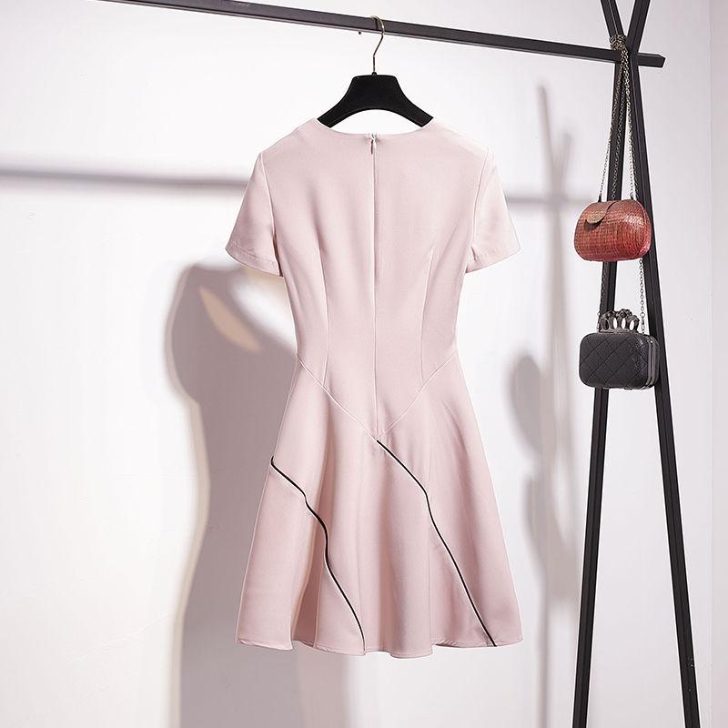 Women Summer Elegant Dress Vintage High Waist Super Fairy Holiday Dress Slim Pleated Night Party Pink Dress