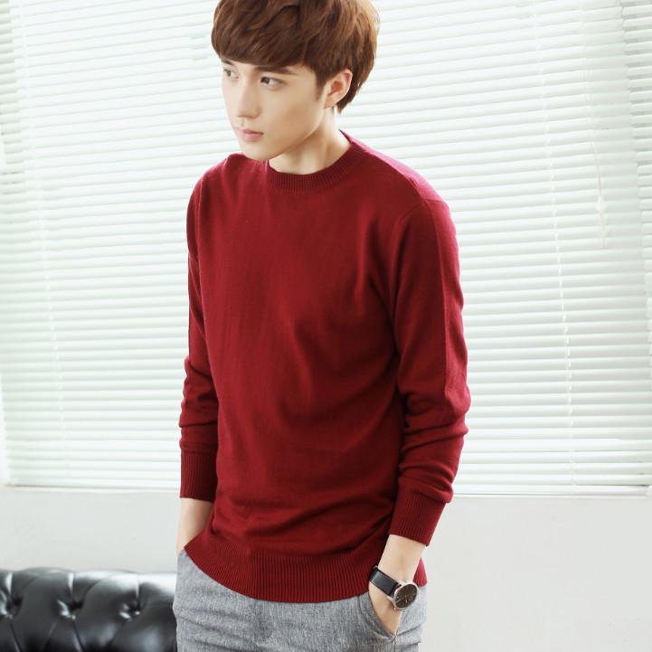 Men's Sweater Round Neck Padded Sweater Autumn and Winter Loose Large Size Bottoming Shirt Solid Color Sweater
