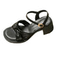 Solid Color Braided Sandals Women's All-match Fashion Thick Heel Soft Leather One-word Buckle Strap Fairy Style Women's Shoes with Skirts
