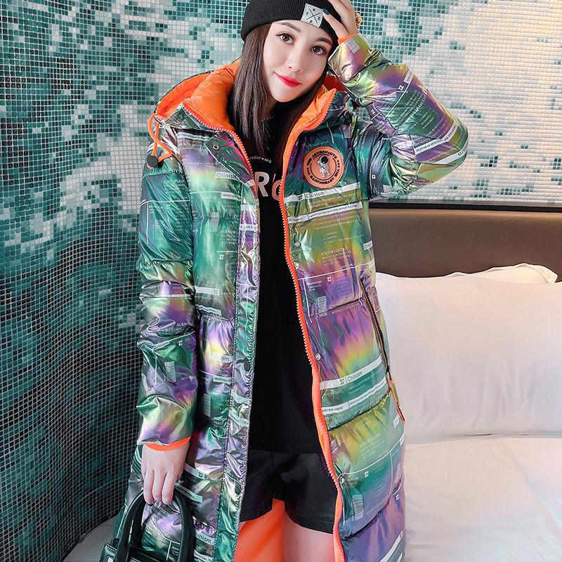 Colorful Bright Face Cotton-padded Jacket Women's Long Section Over The Knee Thickening Plus Size All-match Cotton Jacket Women's Jacket
