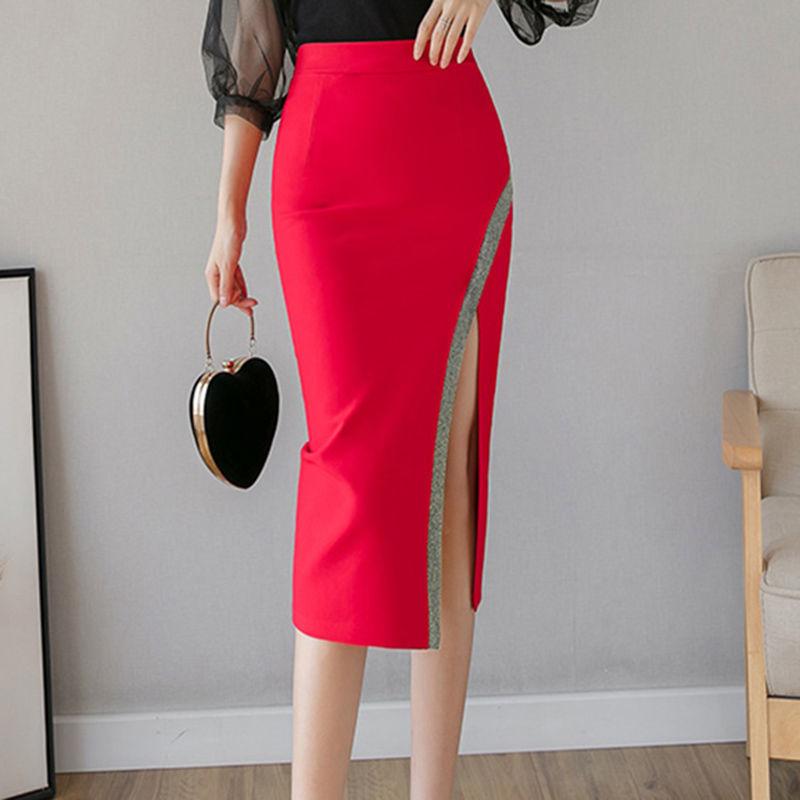 Hip Skirt Women Sexy IrregularTight High Waist Mid-calf Split Zipper Club Casual Home Office