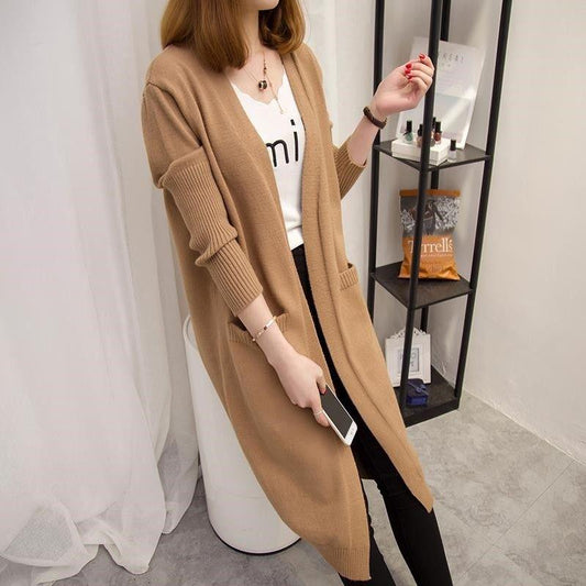 Winter Knit Sweater Cardigan Women's Mid-length Sweater Coat Thick Korean Version Loose Outer Gray