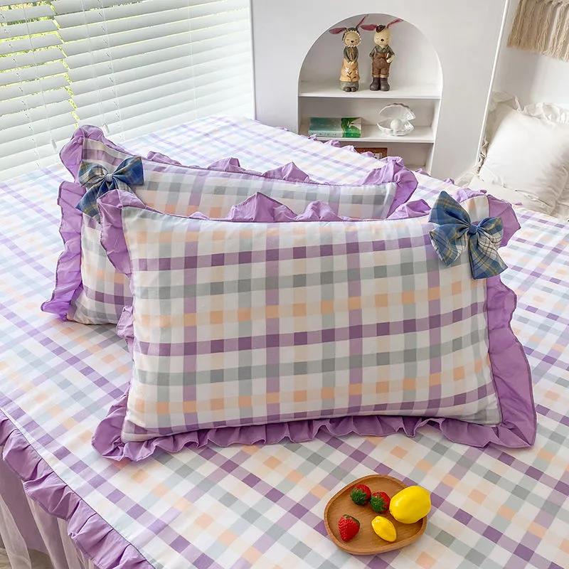 Lace Pillowcase Princess Wind Bow Ruffle Pillowcase Student Dormitory Single Double 48×74cm