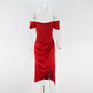 Stretch Satin Elegant Dress Women High Split Off Shoulder Sexy Party Dress Summer Dresses With Fishbone Vestidos
