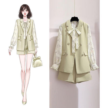 Shorts Set Women Summer Vest Coat Lace Blouse Shorts 3-piece Set Pluz Size Outfits