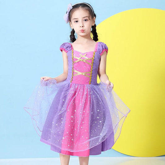 Frozen Children's Skirt Purple Long-haired Princess Dress Fluffy Net Gauze Festival Piano Performance Dress