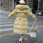 Down Jacket Women's Long Over The Knee Thick Warm Belt Fox Fur Real Fur Collar White Duck Down