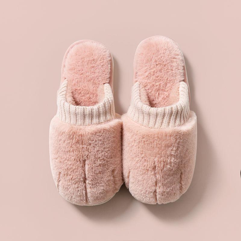 Autumn and Winter Fashion Cotton Slippers Indoor Non-slip Soft-soled Shoes Warm Simple Plush Cotton Shoes