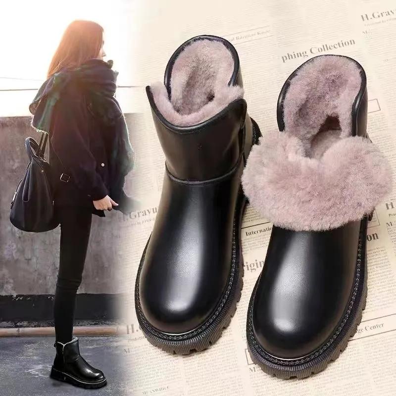 Snow Boots Women Winter Short Boots Large Cotton Waterproof Non-slip Thickening Plus Velvet Bread Shoes Cotton Shoes