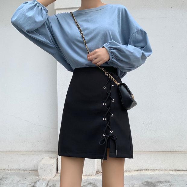 Sexy Strappy Skirt High Waist A-line Skirt College Style Slim Skirt Bag Hip Summer Mini Skirt