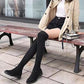 Black Elastic Flock Slim Fit Over The Knee Boots Women Autumn Winter Ladies High Heel Plus Velvet Thigh High Boots Chunky Heel Suede Boots